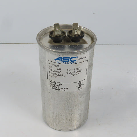 ASC X386S 370VAC Capacitor 60uF + / - 10% 10000AFC 50/60HZ 70°C