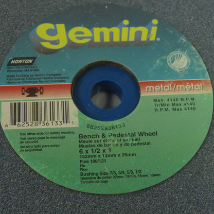 Gemini 66252836133 6" x 1/2" x 1" Bench And pedestal Abrasive Grinder Wheel