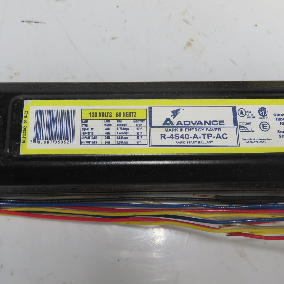 Advance R4S40ATPAC Rapid Start Ballast 120V 60Hz