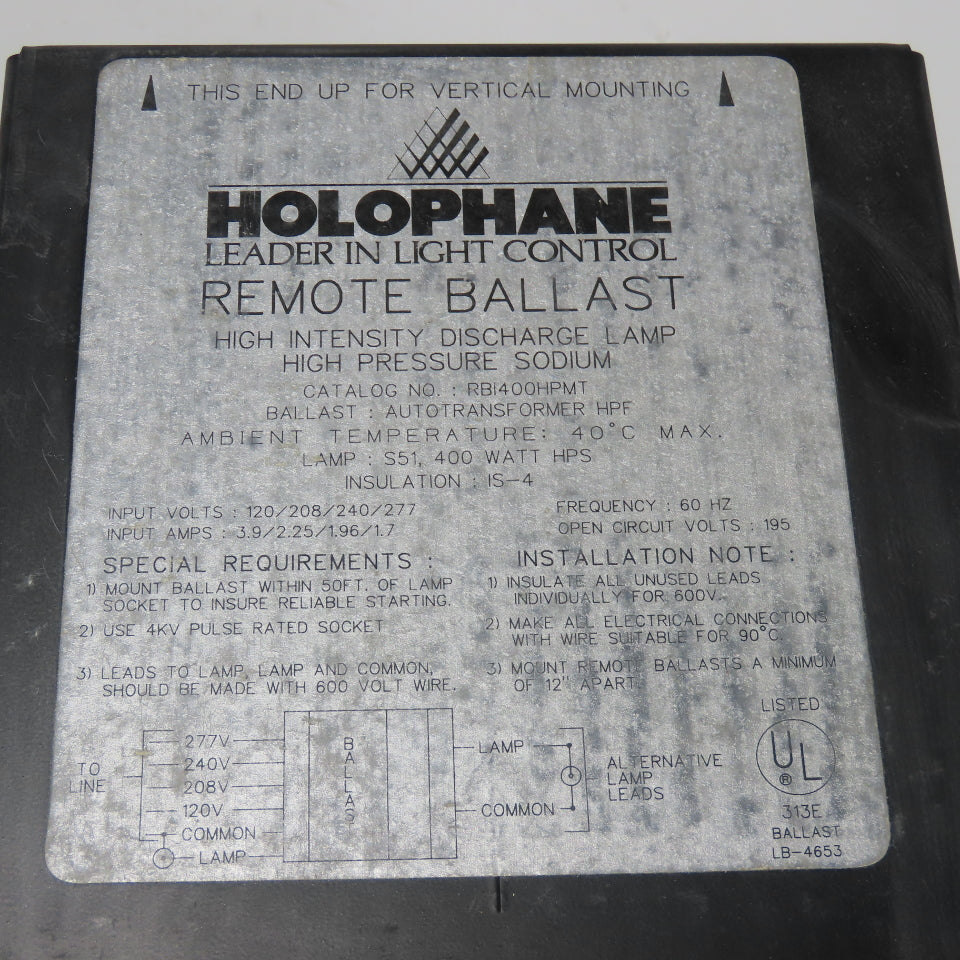 Holophane RBI400HPMT Remote Ballast Indoor 400W 120/208/240/277V