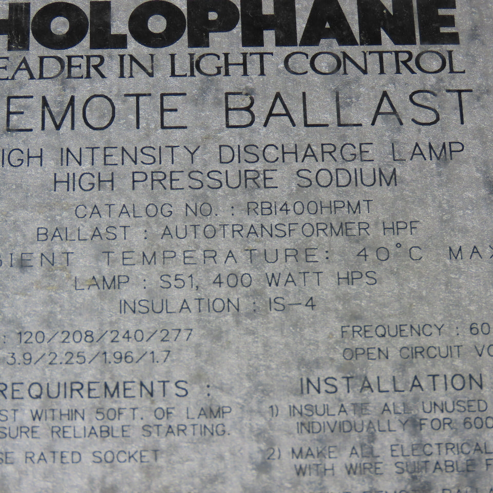 Holophane RBI400HPMT Remote Ballast Indoor 400W 120/208/240/277V