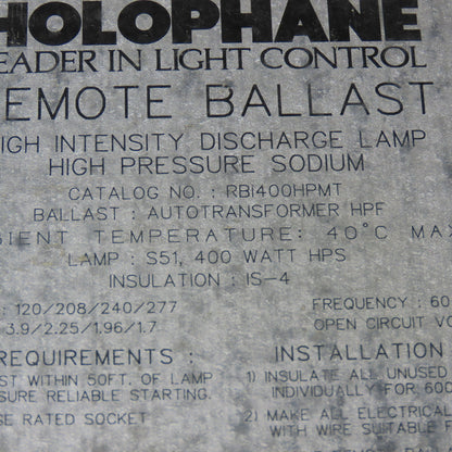 Holophane RBI400HPMT Remote Ballast Indoor 400W 120/208/240/277V