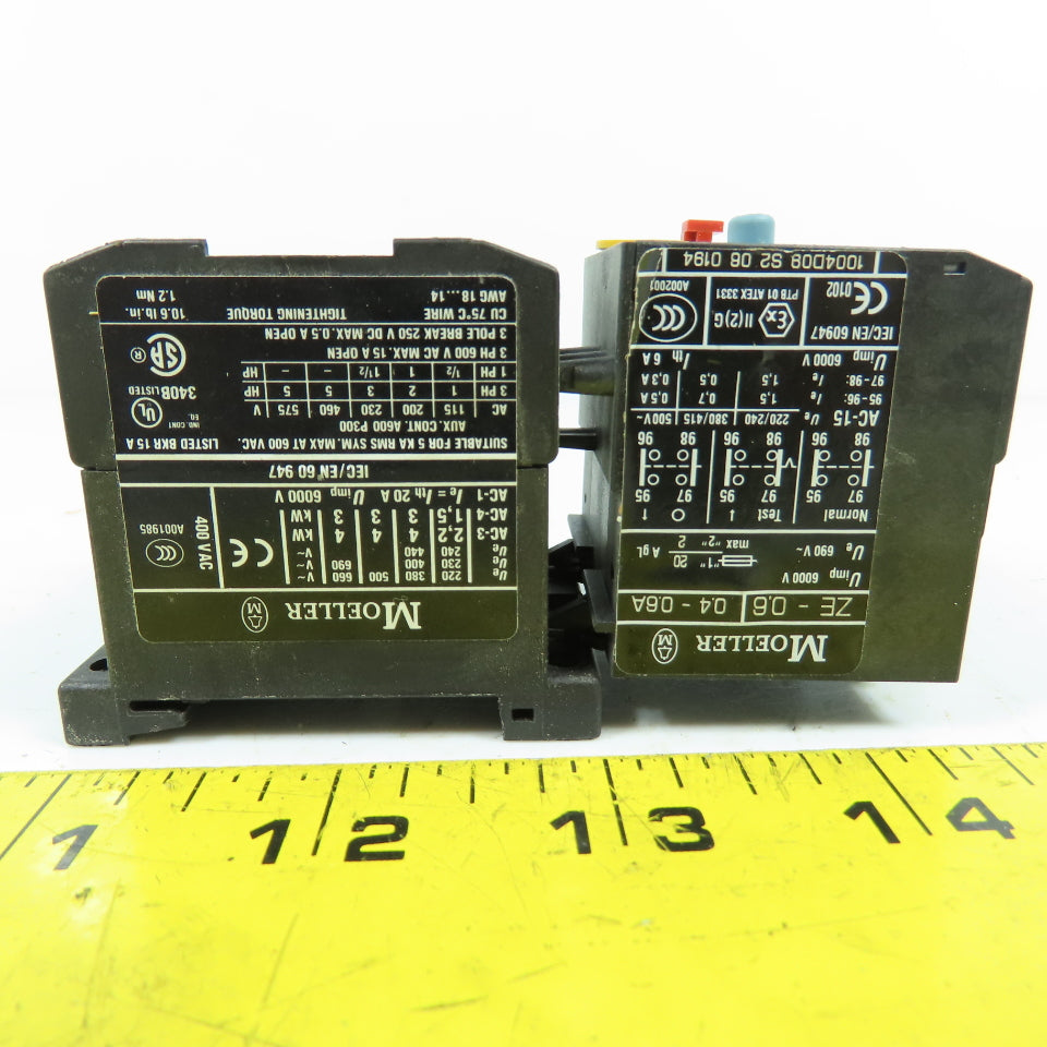 Moeller DILEM-10-G IEC Power Contactor 24VDC Coil 5HP W/ZE-0.6 Overload 0.4-0.6A