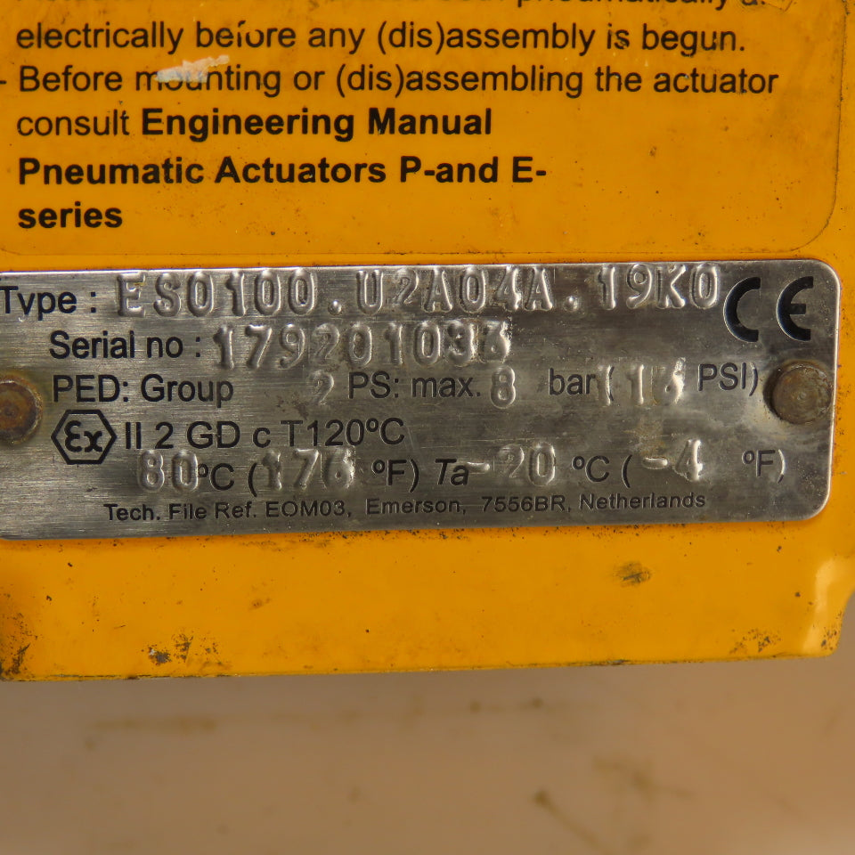 El-O-Matic ES0100.U2A04A.19K0 Pneumatic Valve Actuator 116PSI W/Beacon Indicator