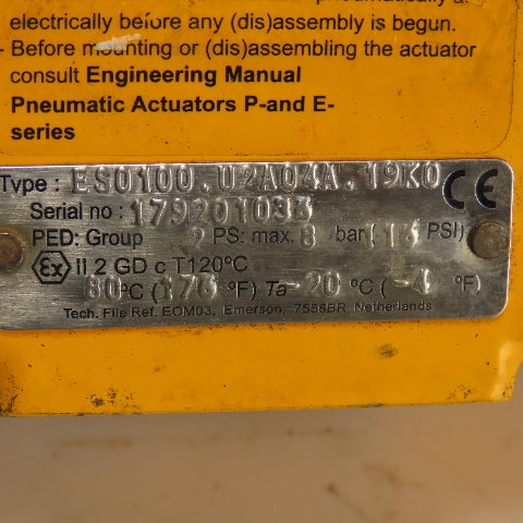 El-O-Matic ES0100.U2A04A.19K0 Pneumatic Valve Actuator 116PSI W/Beacon Indicator