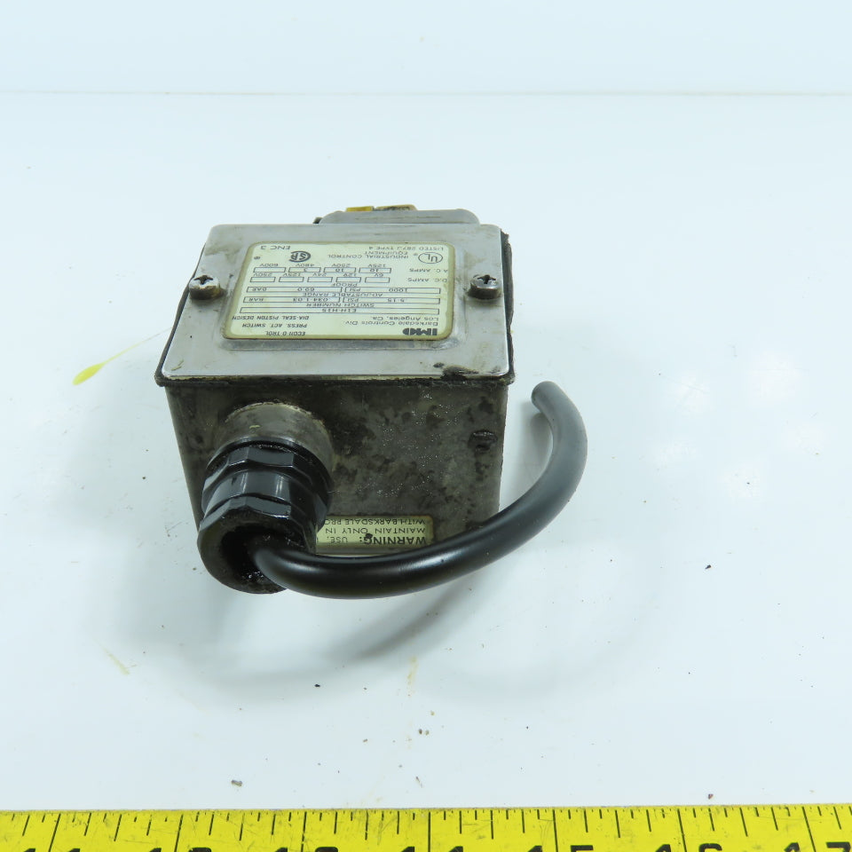 Barksdale E1H-H15 Adjustable Pressure Control Switch .5-15PSI 125-600VAC