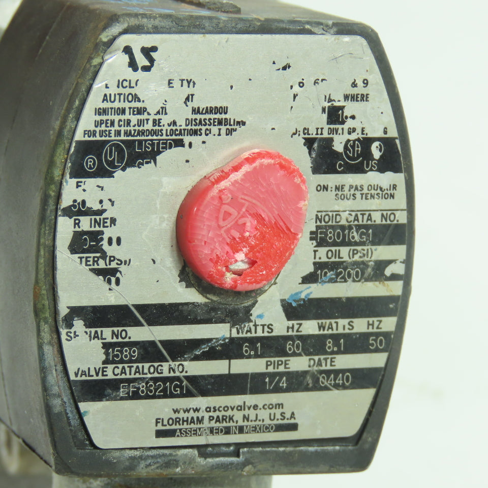 Asco EF8321G1 Red Hat II Solenoid Valve 1/4" 120V Coil