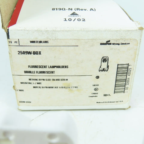 Cooper Eaton 2509W-BOX Non-Shunted Lamp Holder 660W 600V Box Of 10