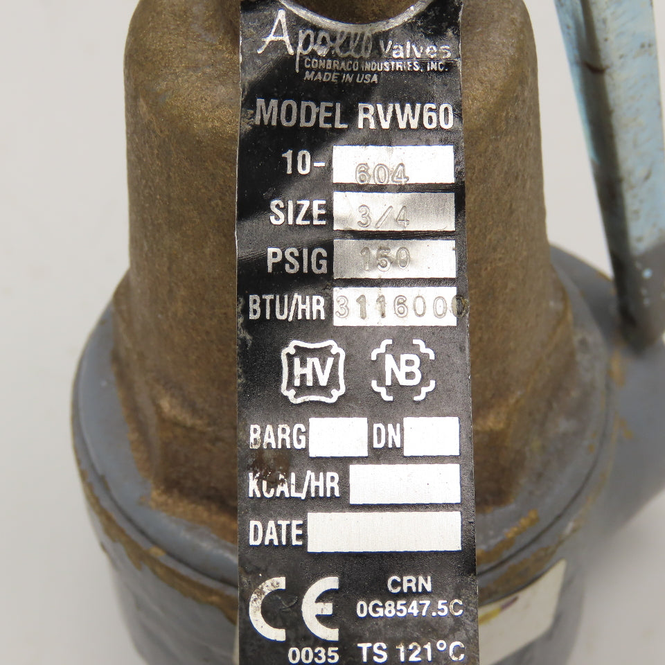 Apollo RVW60 10-604 3/4" NPT 150PSI Pressure Relief Valve