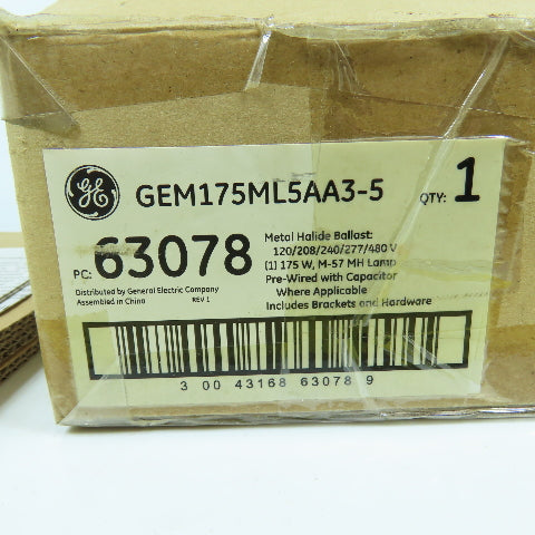 GE GEM175ML5AA3-5 63078 175W Metal Halide Ballast M-57 Lamp 120-480V NEW