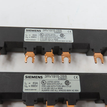Siemens 3RV1915-2BB 3RV1915-2AB 3-Phase Copper Comb Busbar 63A 690V Lot Of 5