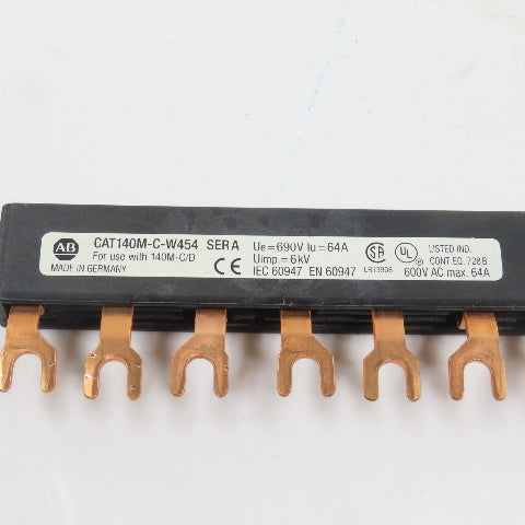 Allen Bradley 140M-C-W454 Ser A 3PH Copper Compact Busbar 64A 600V For 140M-C/D