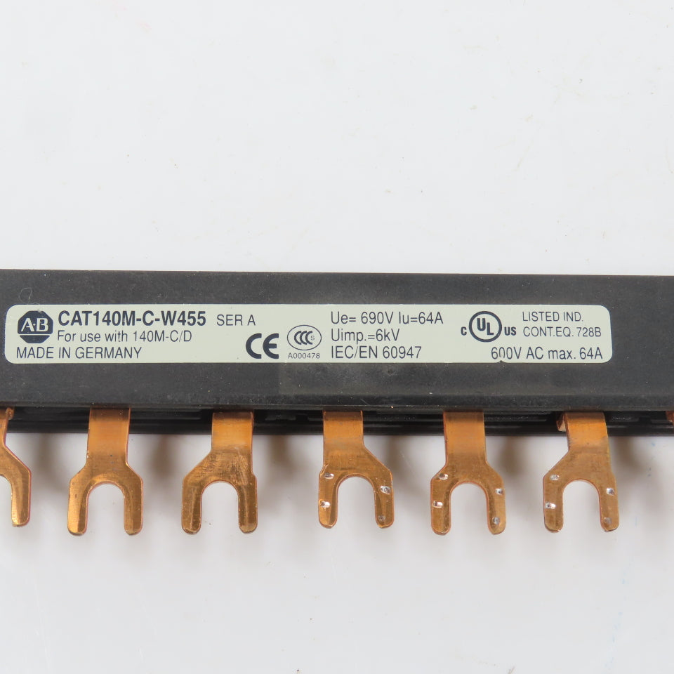 Allen Bradley 140M-C-W455 Ser A 3PH Copper Compact Busbar 64A 600V For 140M-C/D