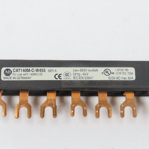 Allen Bradley 140M-C-W455 Ser A 3PH Copper Compact Busbar 64A 600V For 140M-C/D