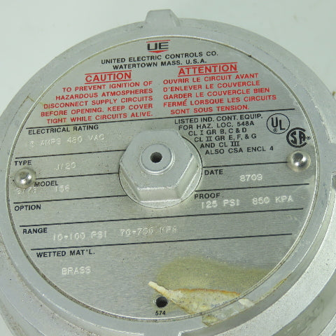 UE United Electric 9778 156 Pressure Switch 15A 480VAC 125PSI 850KPA