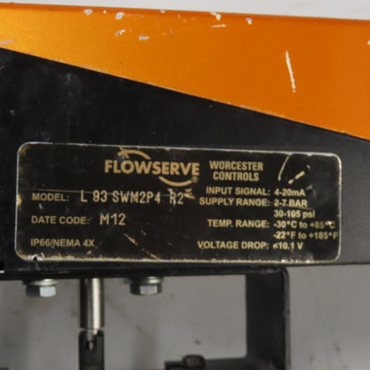 Flowserve L93SWM2P4 Valve Positioner 4-20mA W/1039SNR6 Pneumatic Actuator 120PSI