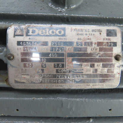 Delco 4G3154 10HP 3-Phase Electric Motor 1760RPM 460V 13A 256U Frame Tested