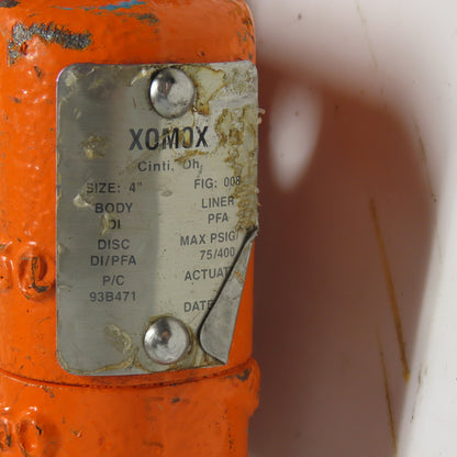 Xomox Tufline 4" Butterfly Valve 008 PFA Liner 75PSIG Max