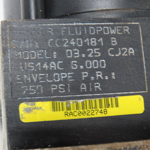 Parker CJ2AUS14AC 3-1/4" Bore 6" Stroke Double Acting Air Cylinder 250PSI
