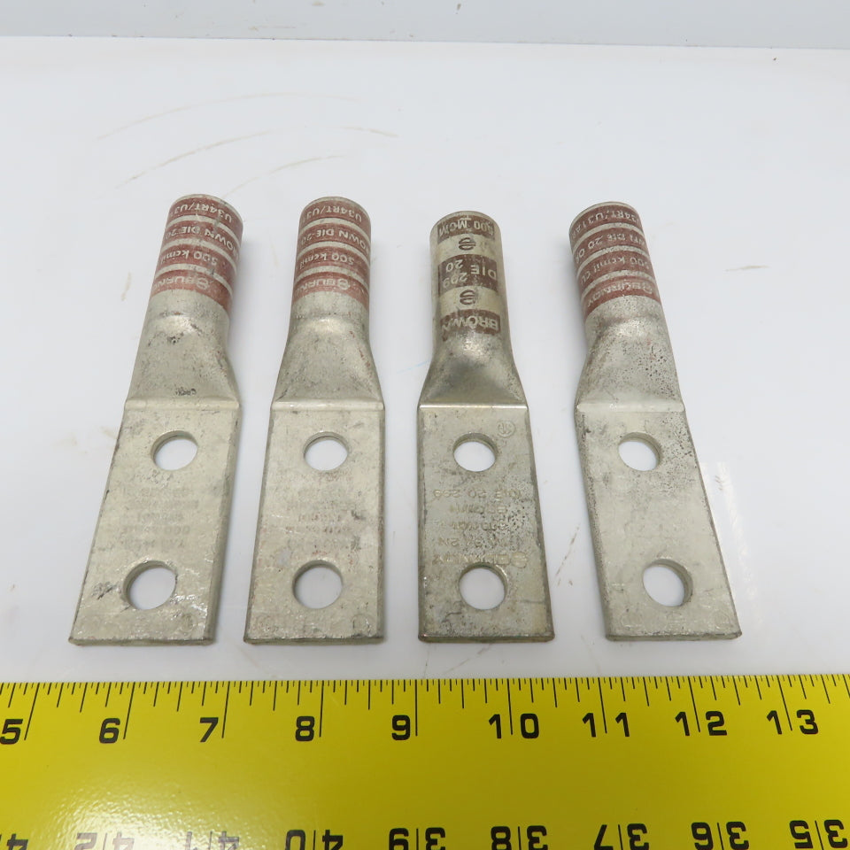 Burndy YA34-2N 500 2-Hole Crimp Terminal Lug Brown Die 20/299 Lot of 4