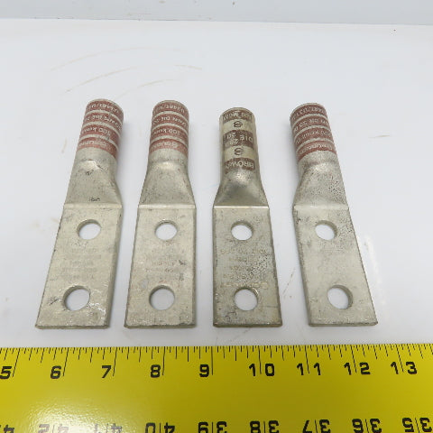 Burndy YA34-2N 500 2-Hole Crimp Terminal Lug Brown Die 20/299 Lot of 4
