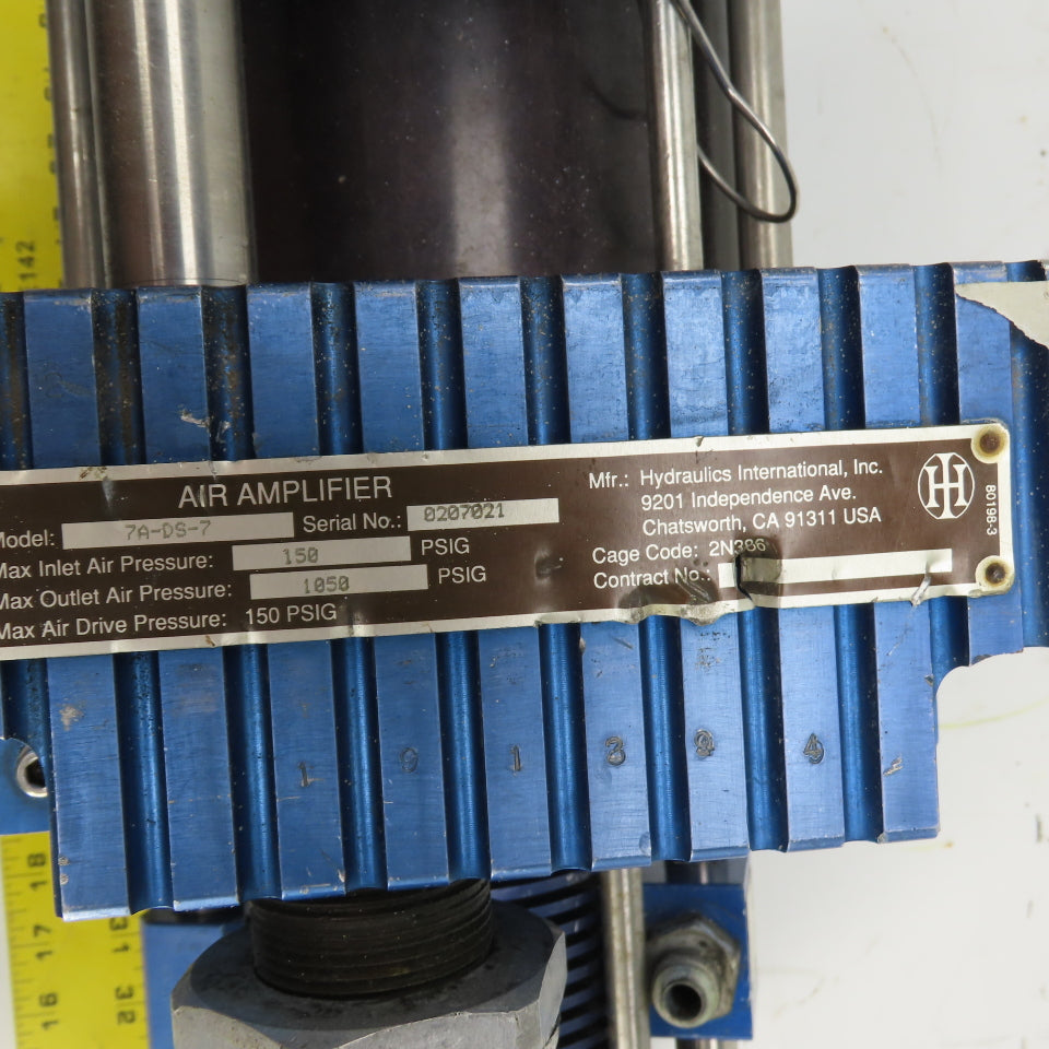Hydraulics International 7A-DS-7 Air Pressure Amplifier 150PSI In 1050PSI Output