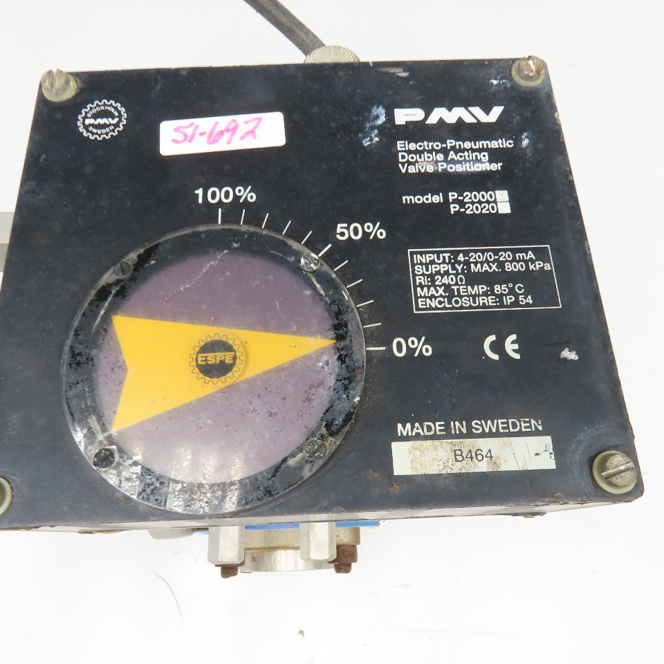 PMV P-2000X 2" NPT Stainless Steel Ball Valve Pneumatic Positioner