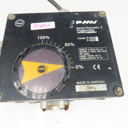 PMV P-2000X 2" NPT Stainless Steel Ball Valve Pneumatic Positioner