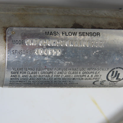 Micro Motion CMF050H520NRAUEZZZ Mass Flow Sensor 2160PSIG Tube -240 To 204°C