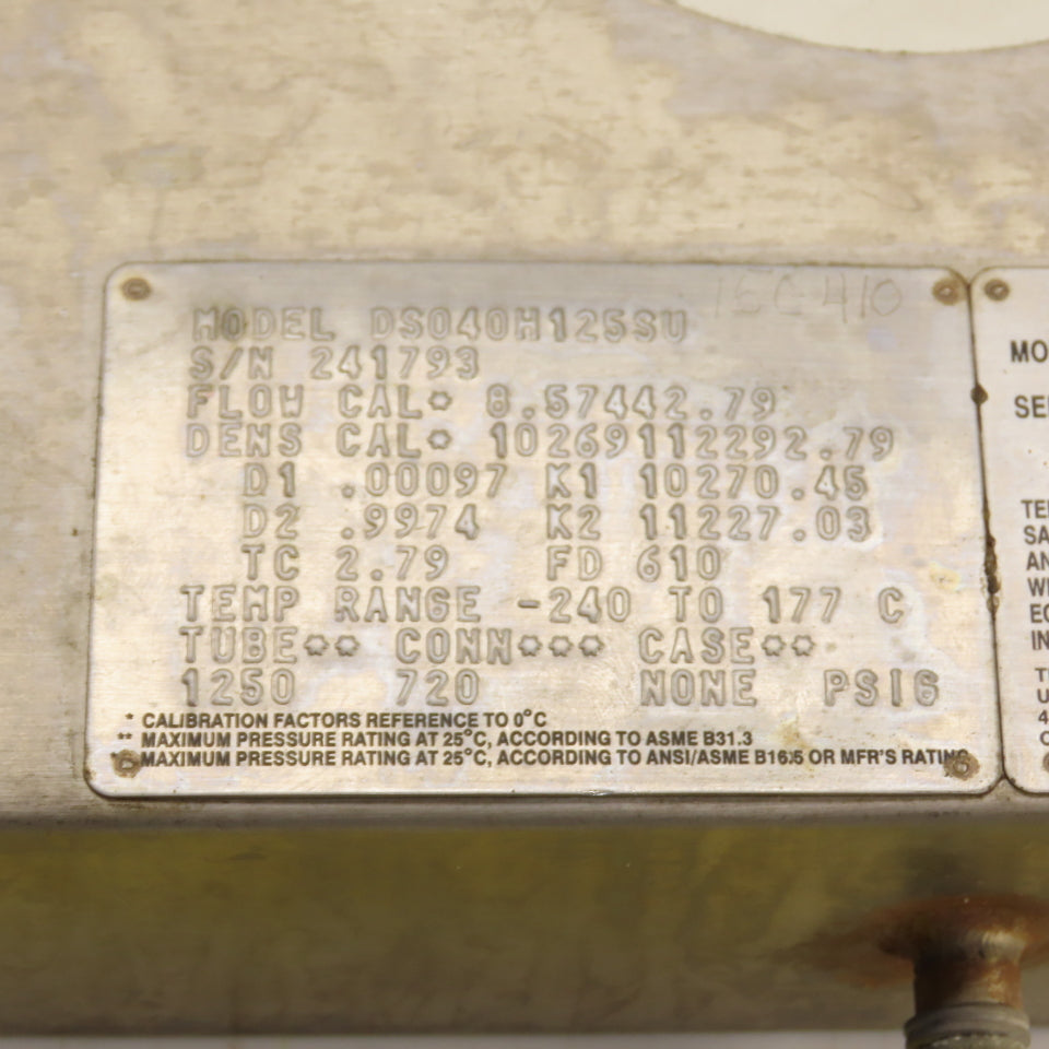 Micro Motion DS040H125SU Mass Flow Sensor Transmitter -240° To 177°C