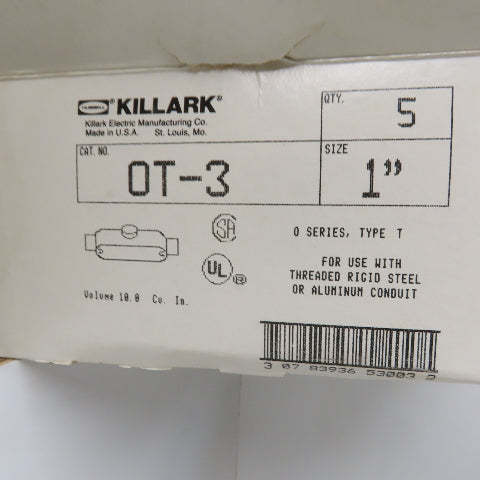 Killark OT-3 Conduit T Body Aluminum 1" Thread No Cover Lot of 5