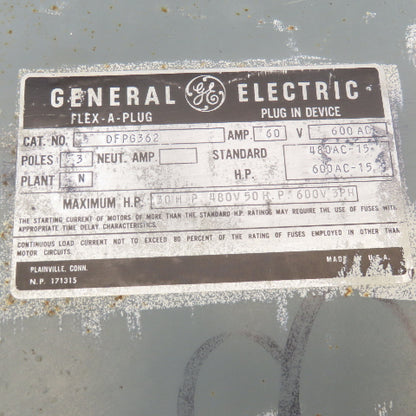 General Electric DFPG362 60A 600V 3 Pole Fused Flex-A-Plug Bus Plug Disconnect