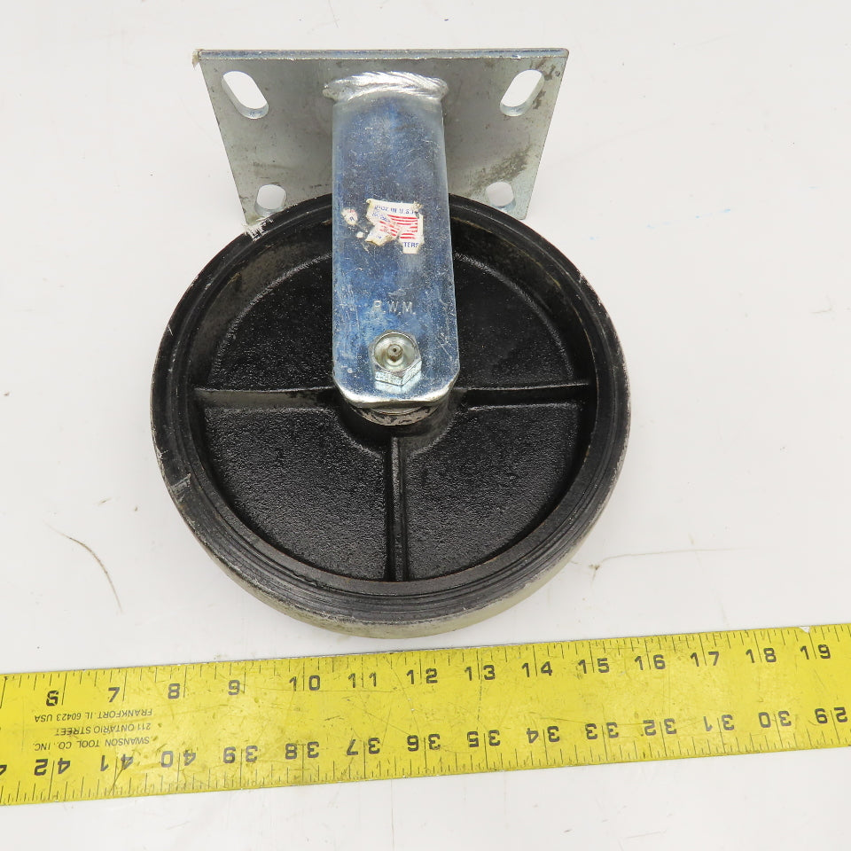 RWM 8" x 2" Rubber Over Cast Iron Rigid Caster 10" Tall