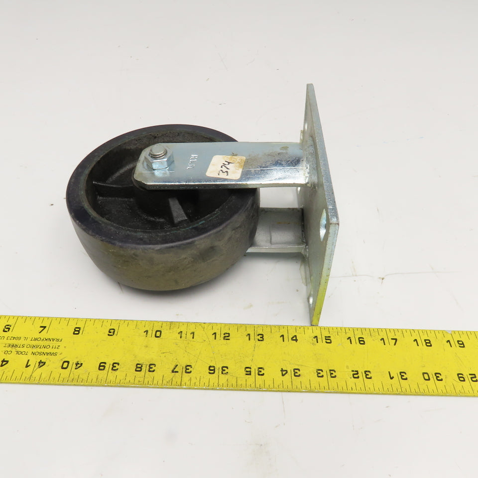 RWM 6" x 2" Rubber Over Cast Iron Rigid Caster 8" Tall