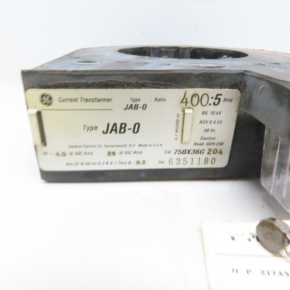 General Electric 750X36G 204 JAB-O 400:5 Current Transformer W/Test Certificate