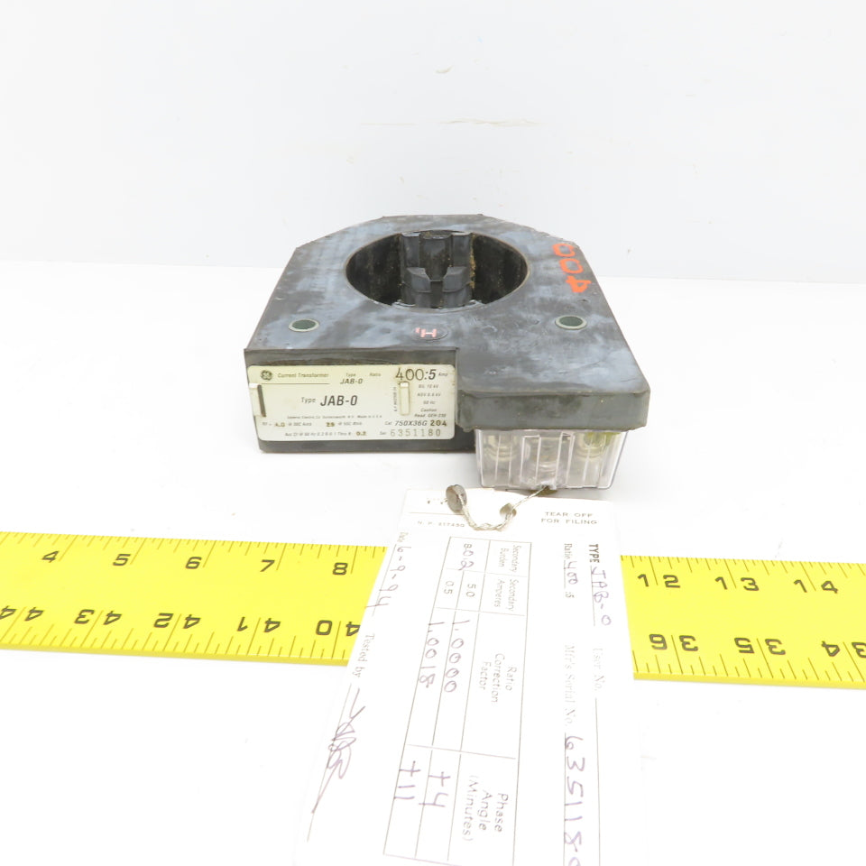 General Electric 750X36G 204 JAB-O 400:5 Current Transformer W/Test Certificate
