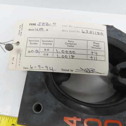 General Electric 750X36G 204 JAB-O 400:5 Current Transformer W/Test Certificate
