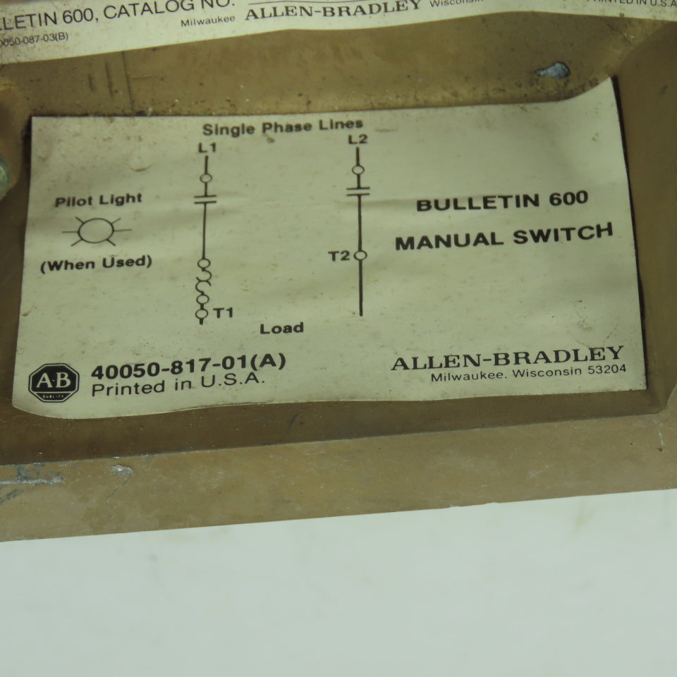 Allen Bradley 40050-817-01(A) Bulletin 600 Manual Switch Enclosure Box only