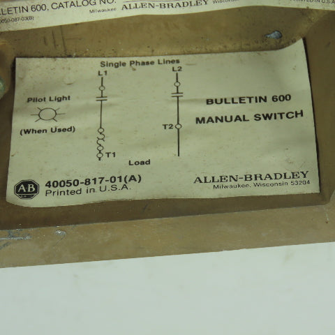 Allen Bradley 40050-817-01(A) Bulletin 600 Manual Switch Enclosure Box only
