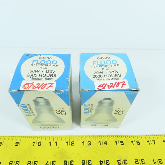 Abco 130 04230 R-20 Flood Reflector Bulb 30W 130V 2000 Hours Lot Of 2