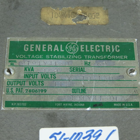 GE 9T91Y4130 0.120kVA Voltage Stabilizing Transformer 95-130V In 118V Out 60HZ