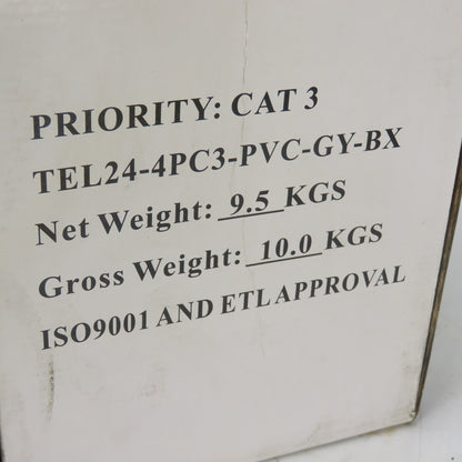 Priority Wirw & Cable TEL24-4PC3PVC-GY-BX CAT3 Wire 15LBS