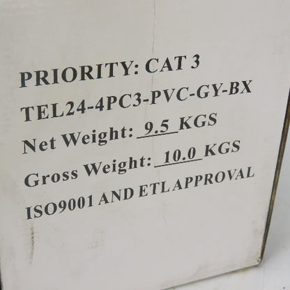 Priority Wirw & Cable TEL24-4PC3PVC-GY-BX CAT3 Wire 15LBS
