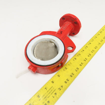 Bray 3" Wafer Mount Butterfly Valve PTFE Lined