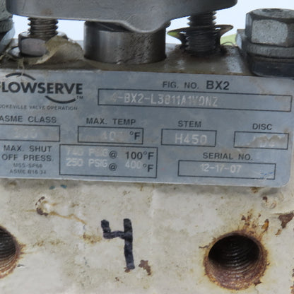 Flowserve 4-BX2-L3811A1V0NZ 4" Class 300 Lug Mount Butterfly Valve