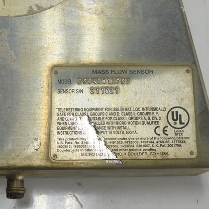 Micro motion DS040H125SU Mass Flow Sensor 1250PSIG Tube -240 To 177°C