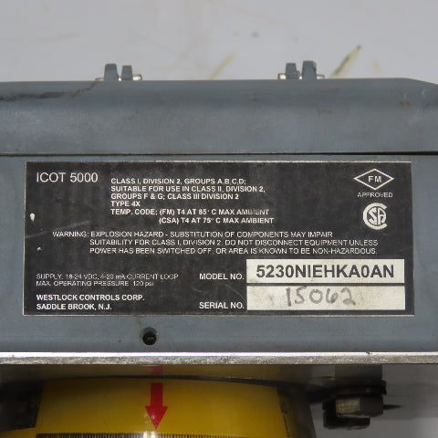 Westlock 5230NIEHKA0AN Icot 5000 Valve Positioner 18-24VDC W/ 15H39SNR6 Actuator