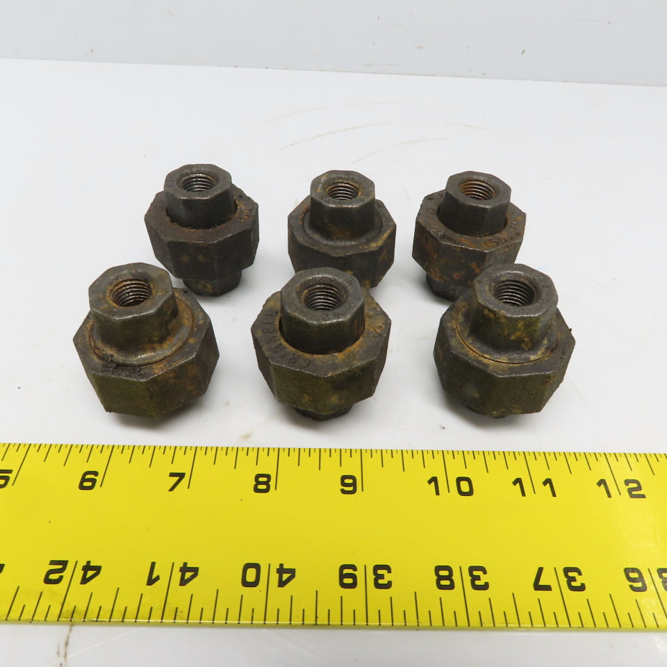 Grinnell Union 1/4" NPT Class 150 Black Pipe Malleable Iron Fitting Lot of 6