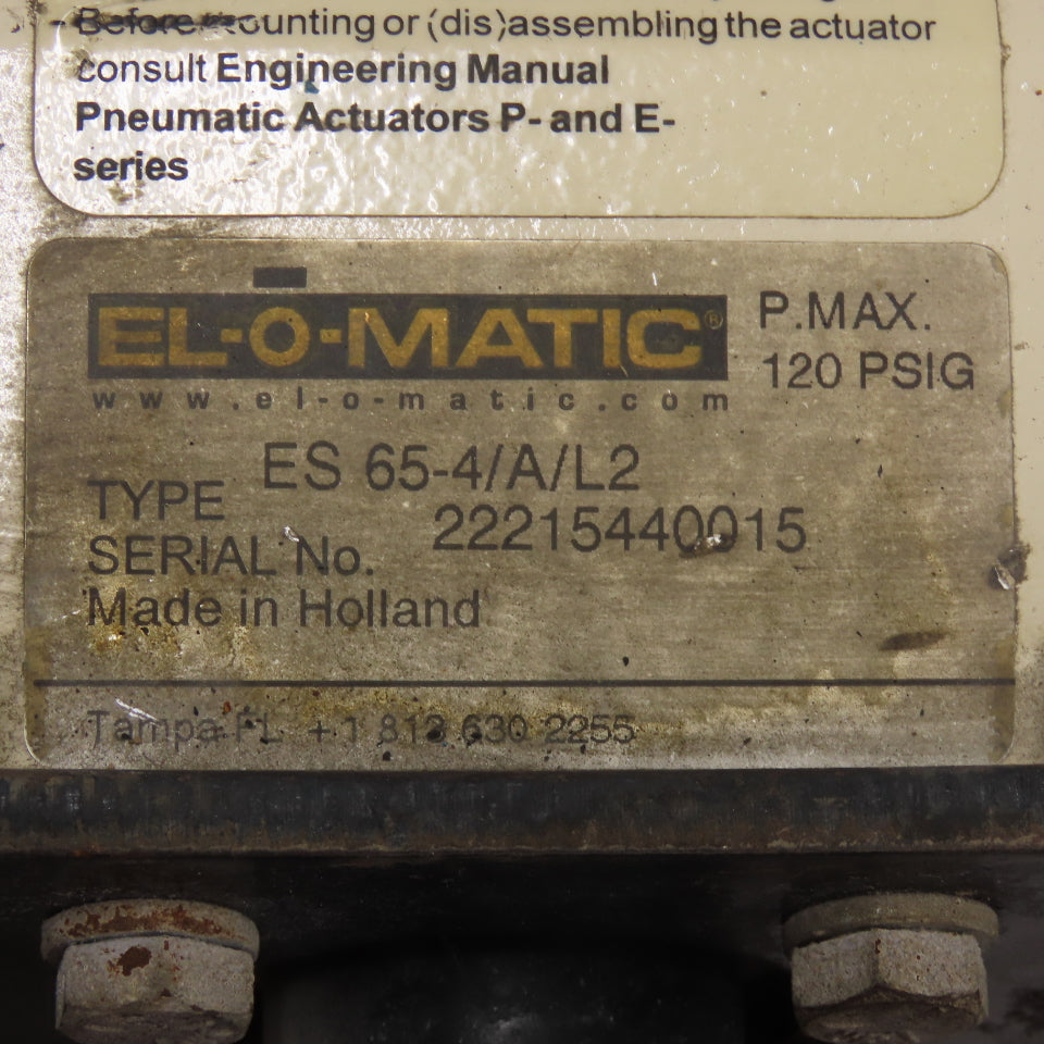 El-O-Matic ES 65-4/A/L2 Pneumatic Actuator Valve 2" DIPFA CD4MC/PFA