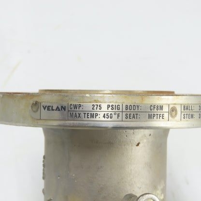 Velan 1-1/2" Ball Valve CF8M Seat MPTFE 720PSIG 316 Ball Stem 00313-SSEAE